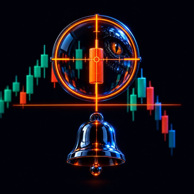 A crosshair locked on a price candle